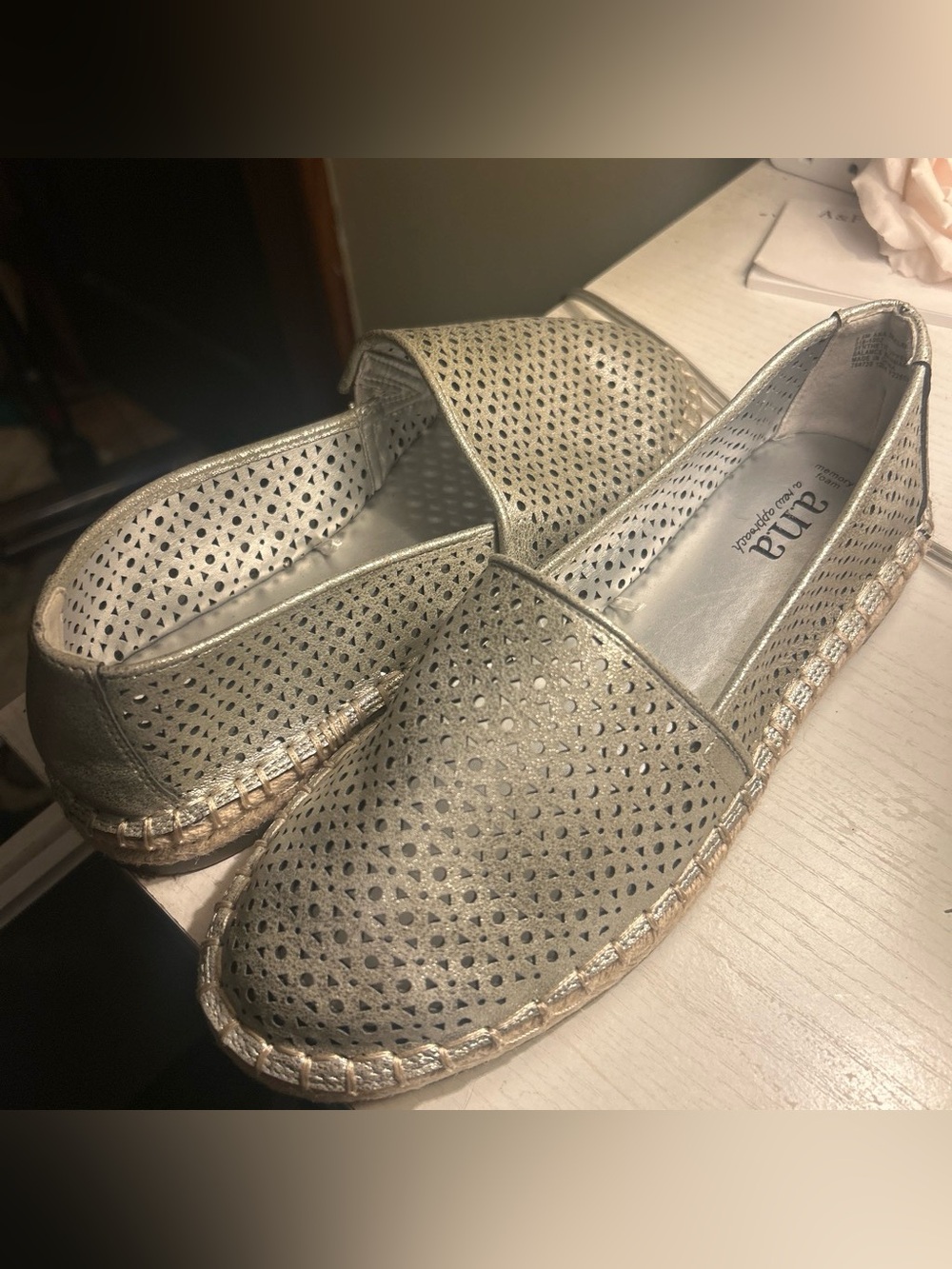 a.n.a Silver Perforated Espadrille Flats - Women's